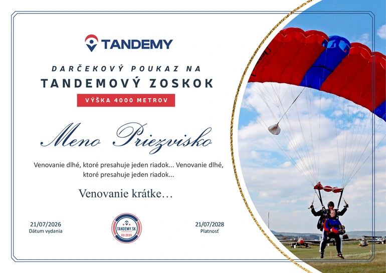 Darčekový poukaz - Svetlý motív Darčekový poukaz na tandemový zoskok 3