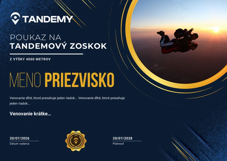 Darčekový poukaz - Tmavý motív Darčekový poukaz na tandemový zoskok 2